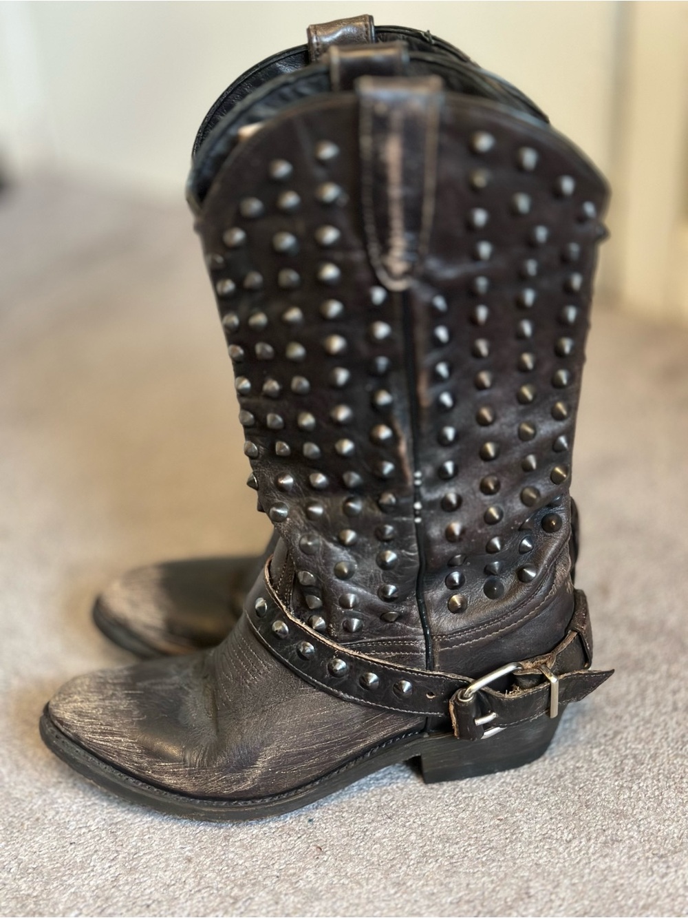 Ash Black Studded Leather Cowboy Boots